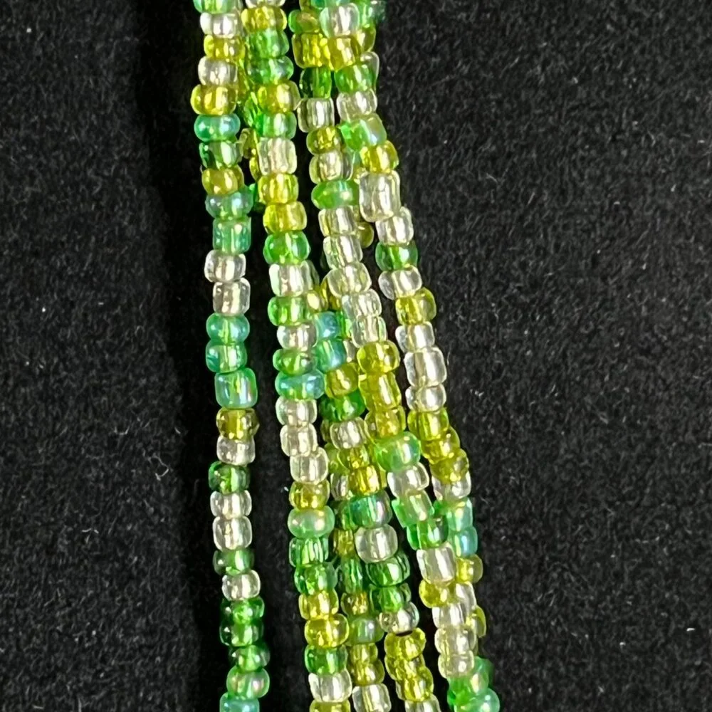 6 stranded beaded green necklace
